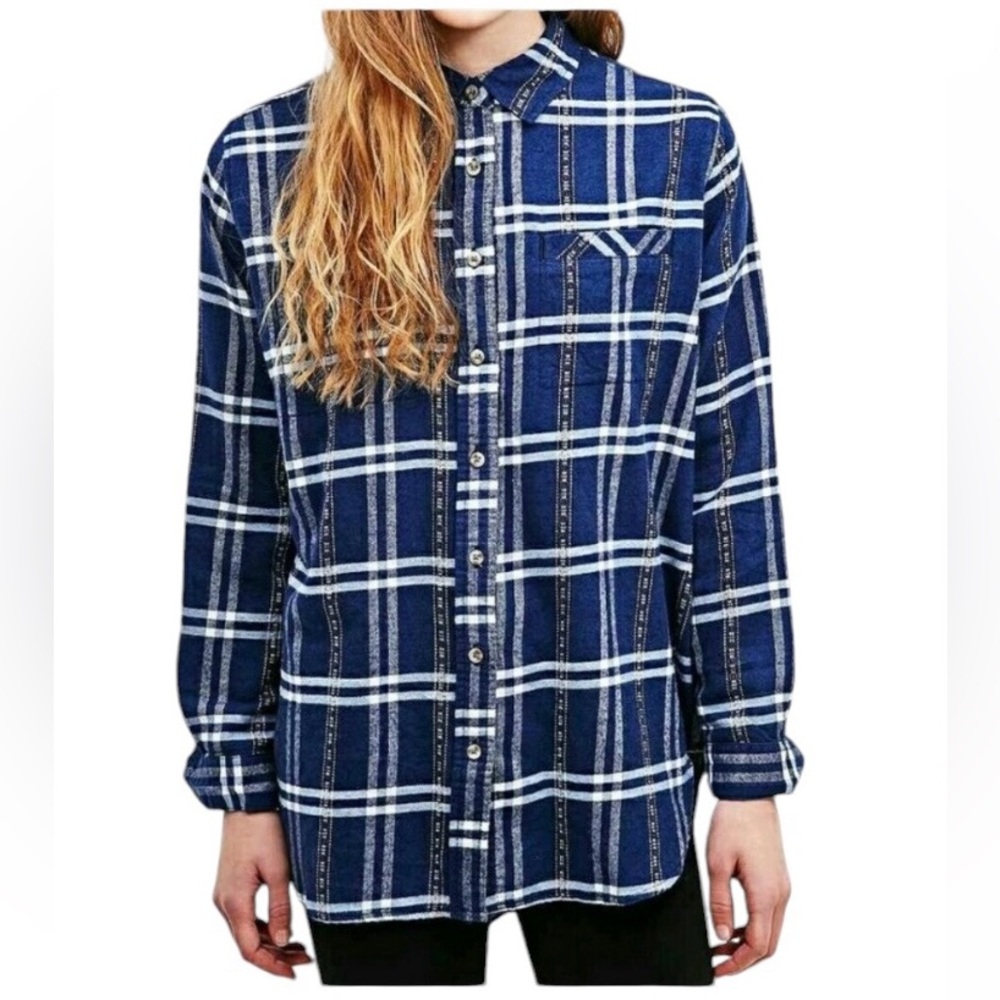 BDG Oversized Plaid Tartan Button-Down Top Size Small